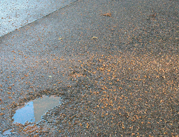Wolfsburger Weg, Straßenbelag, Fahrbahn, nach Regen 
